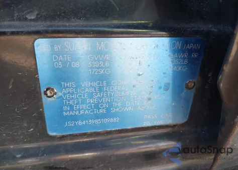 2008 Suzuki Sx4 Convenience/Touring из США, поврежденный, VIN JS2YB413985109882